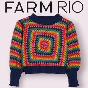 Farm Rio Sunset Stripes Crochet Sweater Size Small